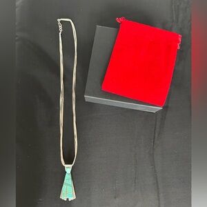 🐎 Calvin Begay Southwest Sterling Pendant w/Liquid Sterling Silver Necklace